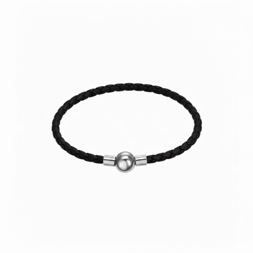 Linx Black Braided Leather Bolo Cord Charm Bracelet with Magnetic Clasp
